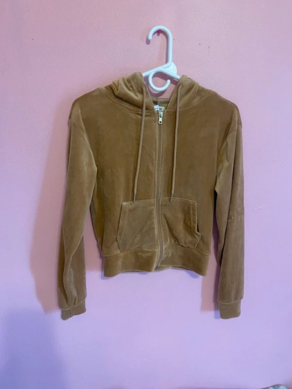 light brown velvet velour zip up hoodie
